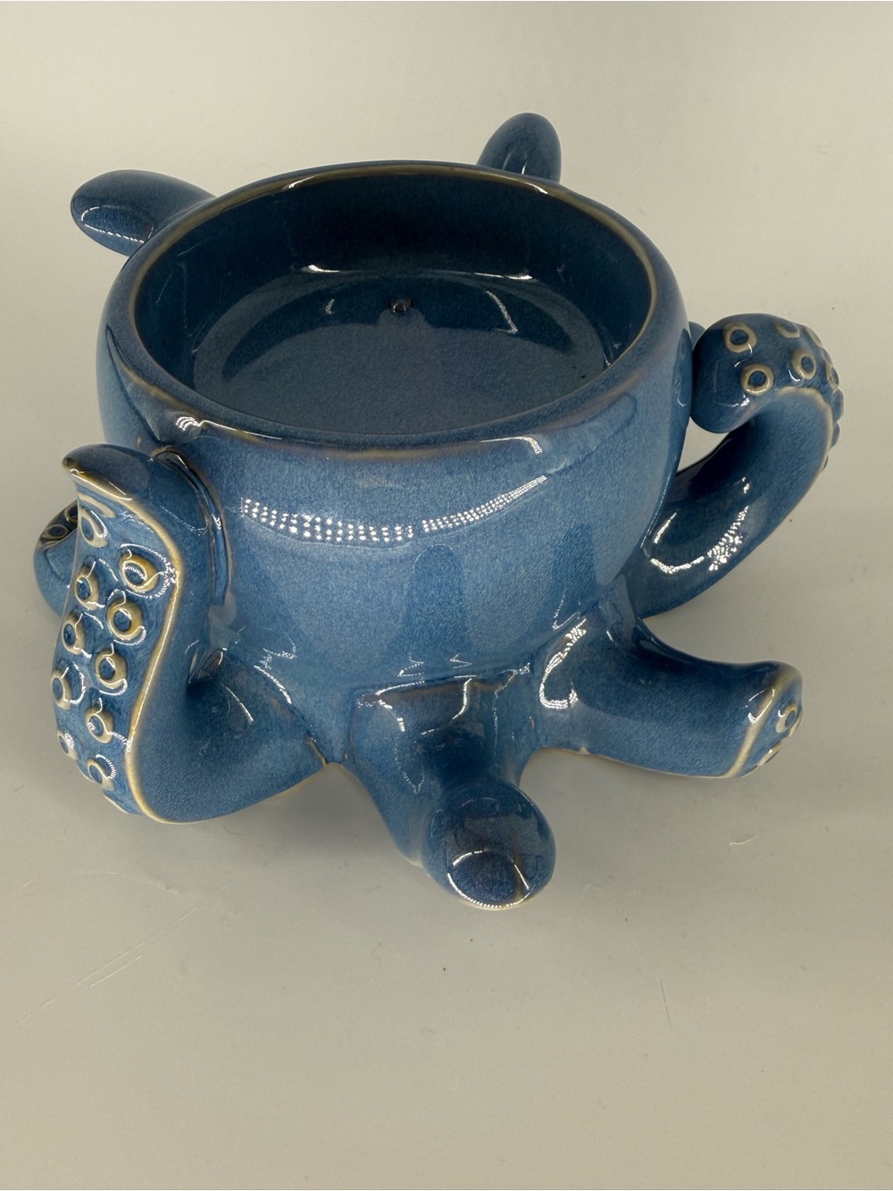 Bath Body Works Blue Octopus 3 Wick Candle Holder Ceramic Pedestal Nautical EUC - Picture 5 of 9